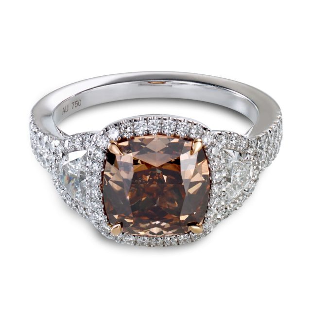 Cognac colored diamond ring in platinum