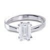 Solitaire emerald cut diamond ring in platinum