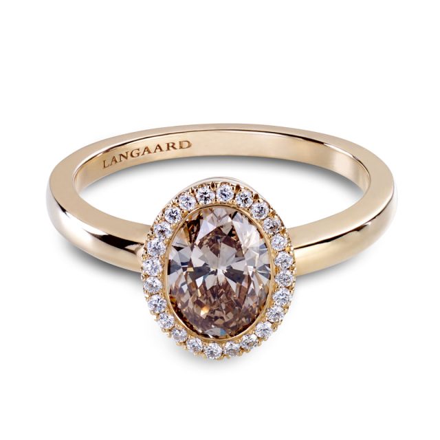 Oval cut champagne diamond ring in rose gold