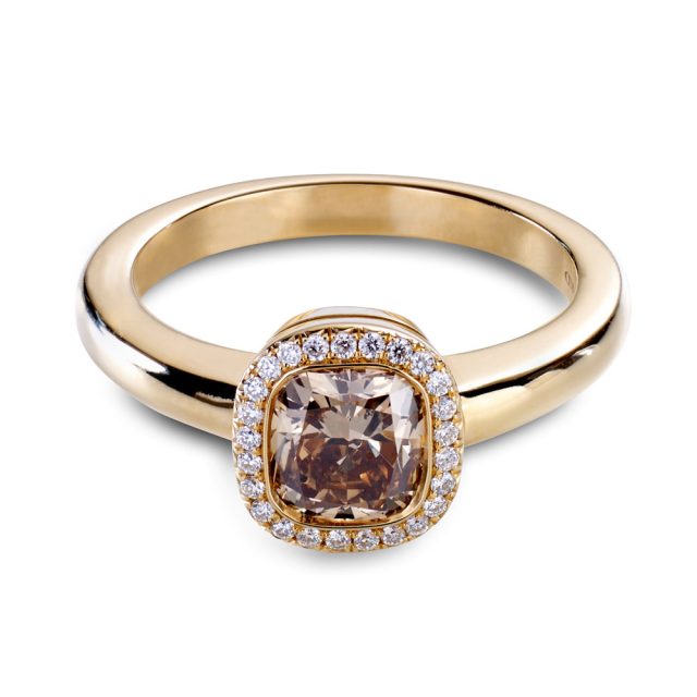 Cushion cut champagne diamond ring in rose gold