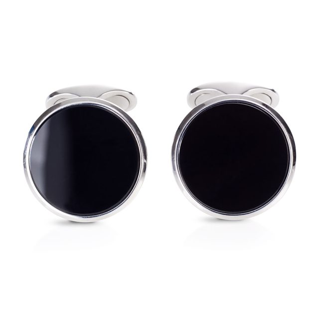 Mansjettknapper i hvitt gull med polert onyx