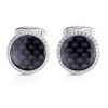Round cufflinks in white gold with carbon, rock crystal quartz and white diamonds