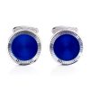 Round cufflinks in white gold with blue enamel and bezel