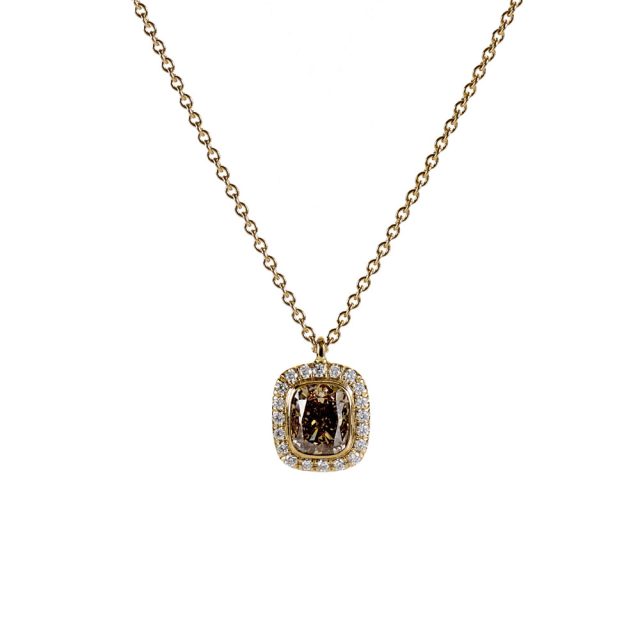 Exclusive collection pendant in rose gold with cushion cut champagne diamond