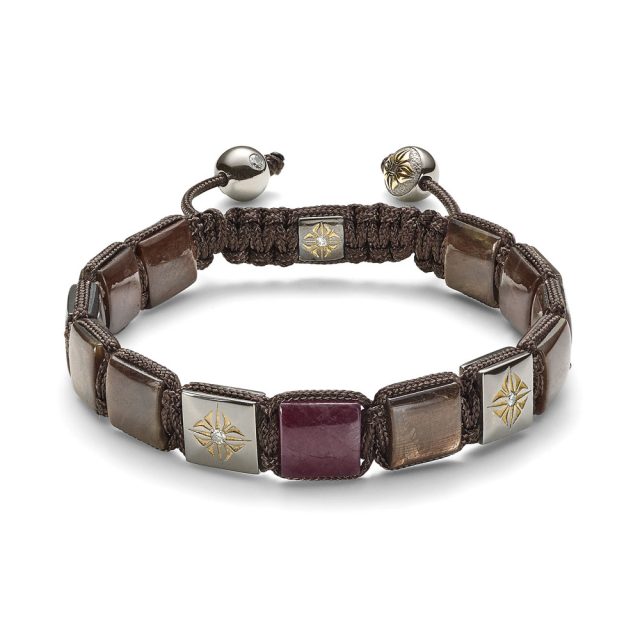 Shamballa big lock bracelet in black rhodium rose gold, brown sapphire, ruby and diamonds