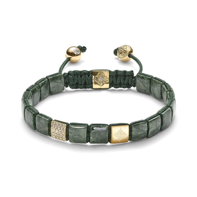Shamballa small lock armbånd i gult gull med grønn marmor og diamanter