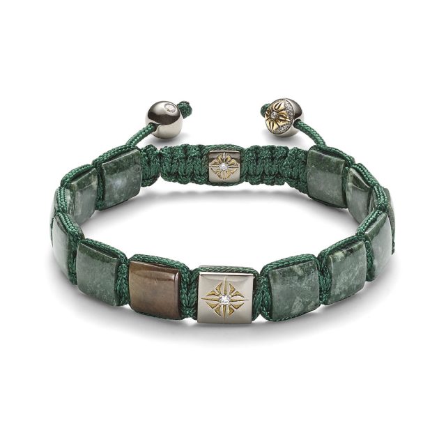 Shamballa lock armbånd i gult gull med brun safir og grønn marmor