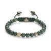 Shamballa 6mm armbånd i gult gull med champagnefargede diamanter og grønn marmor