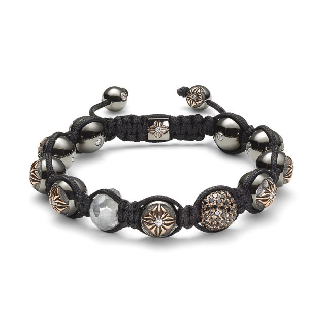 Shamballa 10mm armbånd i rosé gull med rådiamant og sorte diamanter