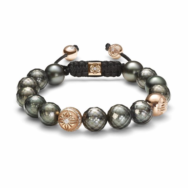 10mm armbånd i rosé gull med fasetterte tahitiperler og diamanter