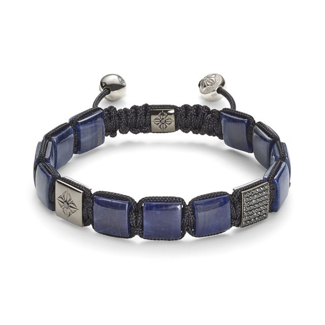 Shamballa big lock bracelet in white gold, blue sapphire and black diamonds
