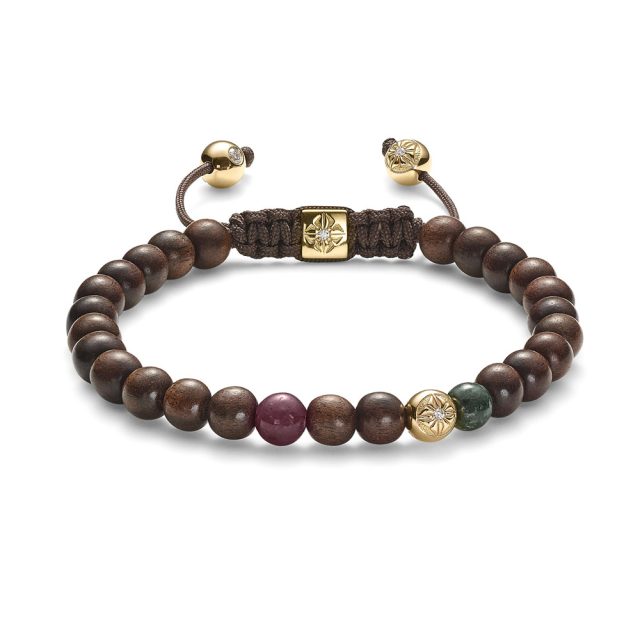 Shamballa 6mm non-braided bracelet in rose gold, diamonds, ebony and green marble