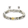 Shamballa 6mm non-braided bracelet in white gold, diamonds, granite and yellow sapphire