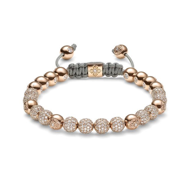 Shamballa 6mm non-braided bracelet in rose gold with white diamonds