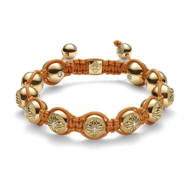Shamballa 10mm bracelet in yellow gold with white diamonds