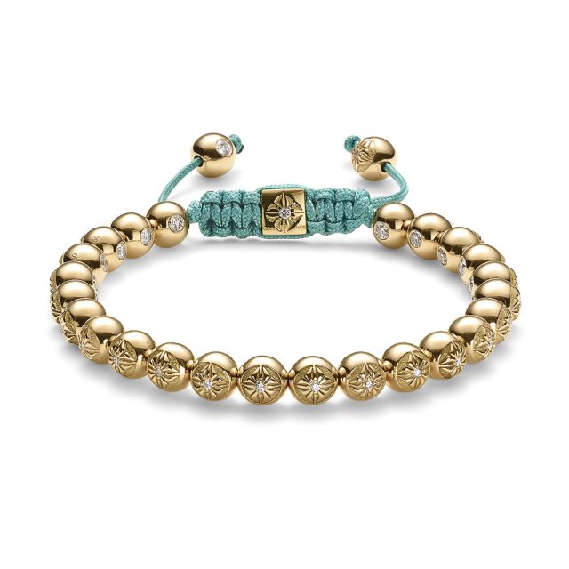 Shamballa 6mm non-braided bracelet in yellow gold with white diamonds