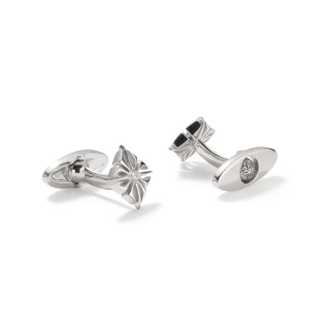 Shamballa star cufflinks in white gold with white diamonds