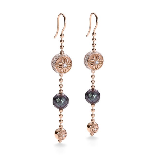 Shamballa Trio ørepynt i roségull med perle og diamanter