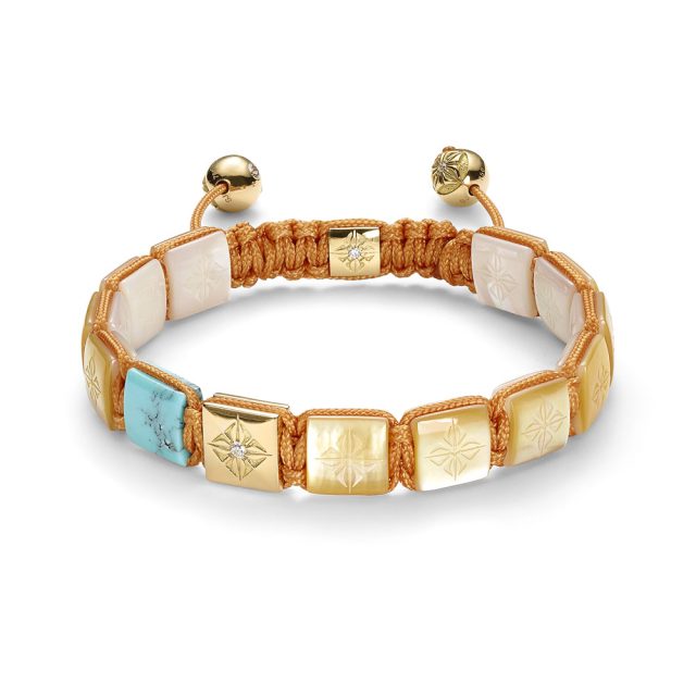 Shamballa big lock armbånd med perlemor, turkis og rosé gull