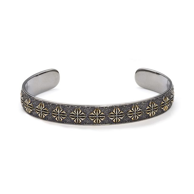 Shamballa SOS armring i sortrhodinert gult gull med diamanter