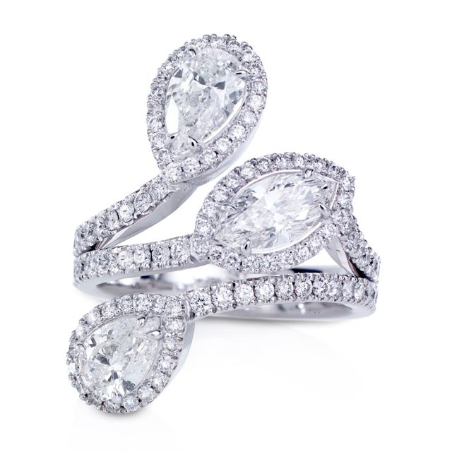 Cocktail ring in white gold with fancy cut white diamonds