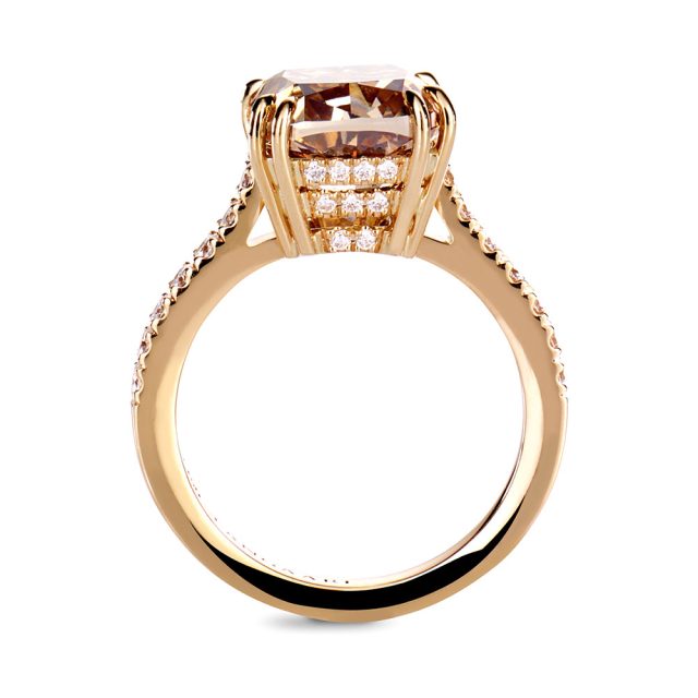 5.07 ct. champagnefarget diamantring i roségull