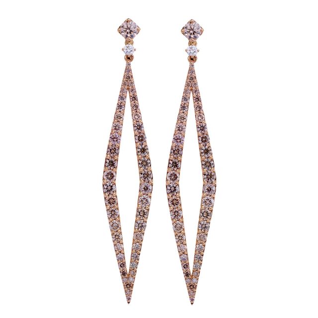 Cocktail earrings in rose gold with champagne colored diamonds