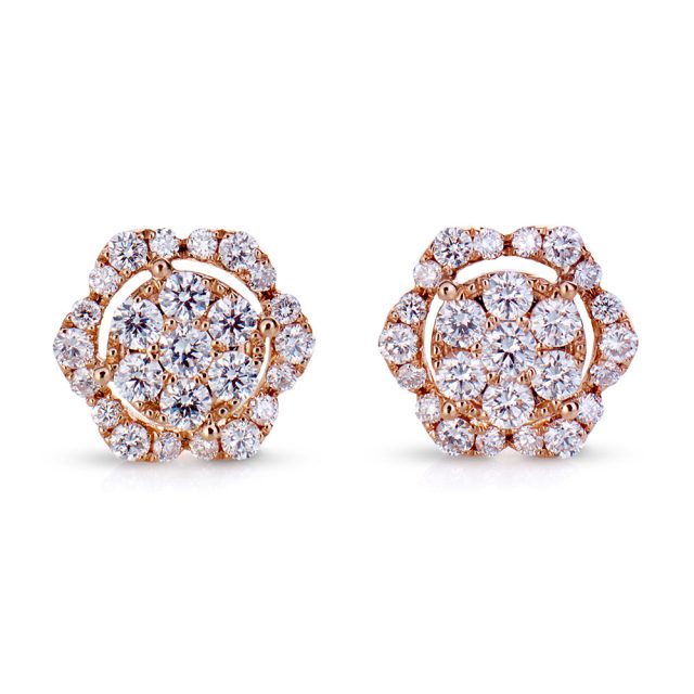 Flower stud earrings in rose gold with white diamonds