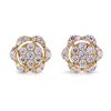 Flower stud earrings in yellow gold with white diamonds