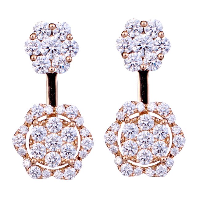 Two part earrings in rose gold with white diamonds