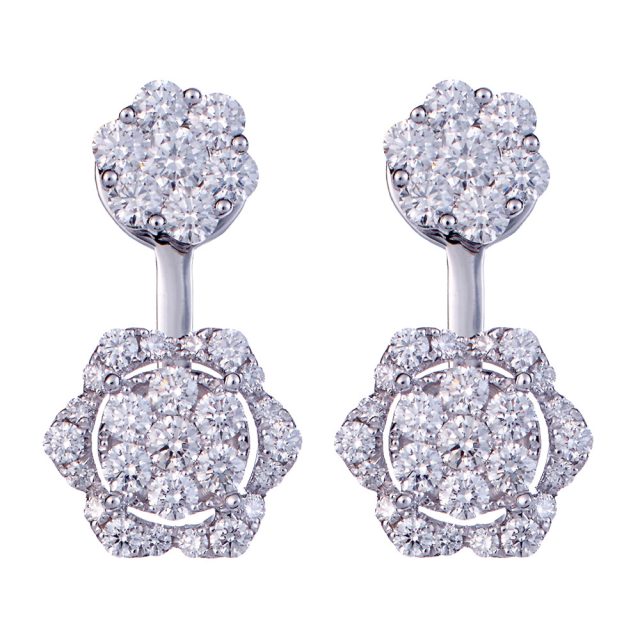 Two part earrings in white gold with white diamonds