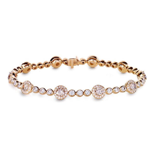 Exclusive rosette bracelet in rose gold with champagne and white diamonds