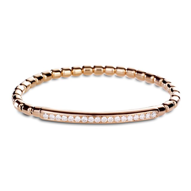 One row stretch bracelet in rose gold and white diamonds