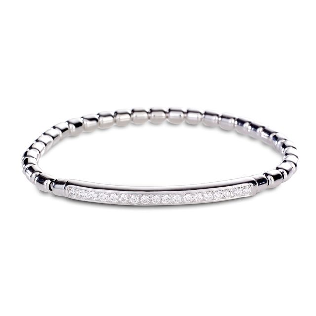 One row stretch bracelet in white gold and white diamonds