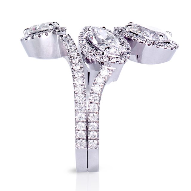 Cocktail ring in white gold with fancy cut white diamonds