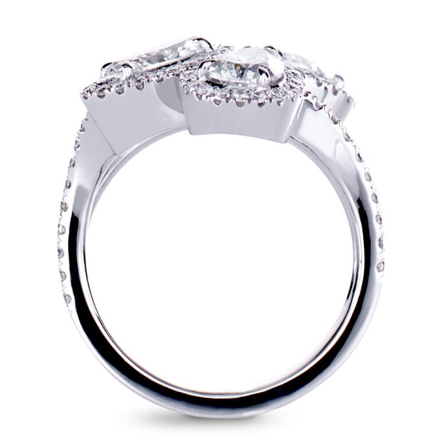 Cocktail ring in white gold with fancy cut white diamonds