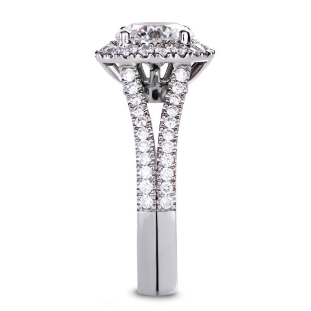 Brilliant cut diamond ring with split shank in platinum