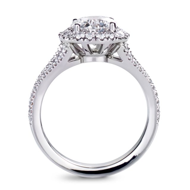 Brilliant cut diamond ring with split shank in platinum