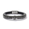 Korne armbånd i sortrhodinert hvitt gull og skinn med sorte diamanter