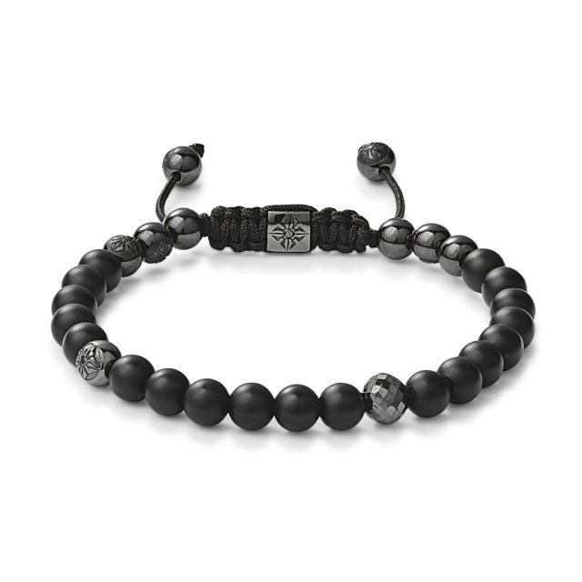 Shamballa 6mm armbånd med sorte diamanter og onyx