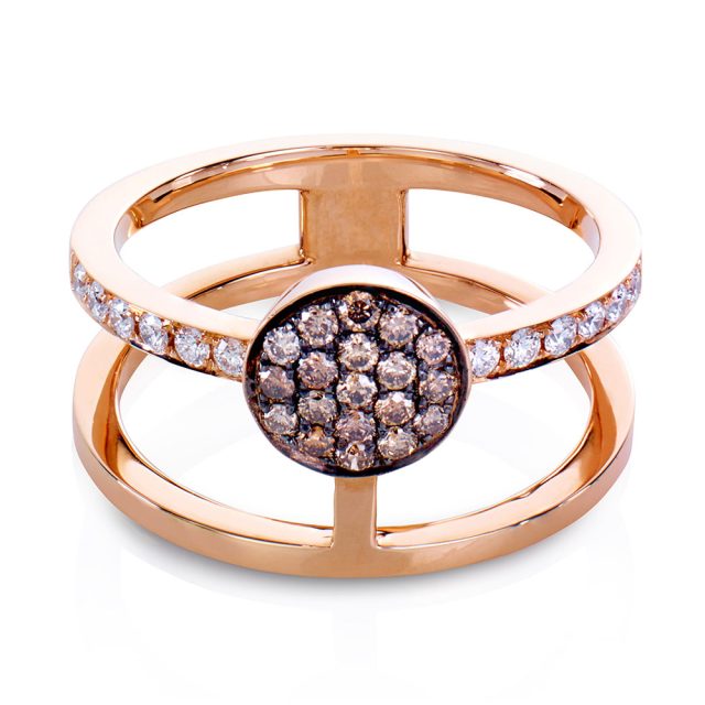 Circle ring i rosé gull med champagnefargede diamanter