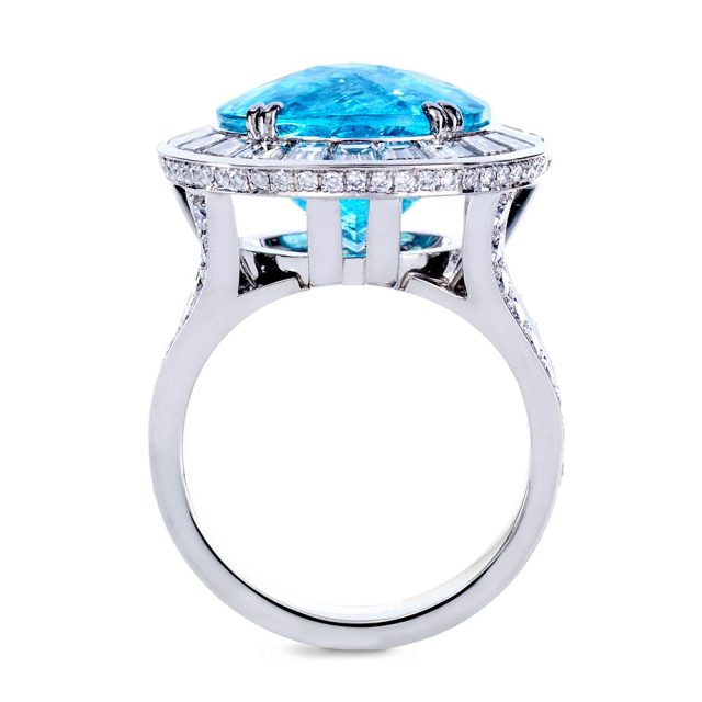 Paraiba tourmaline and white diamond ring in platinum