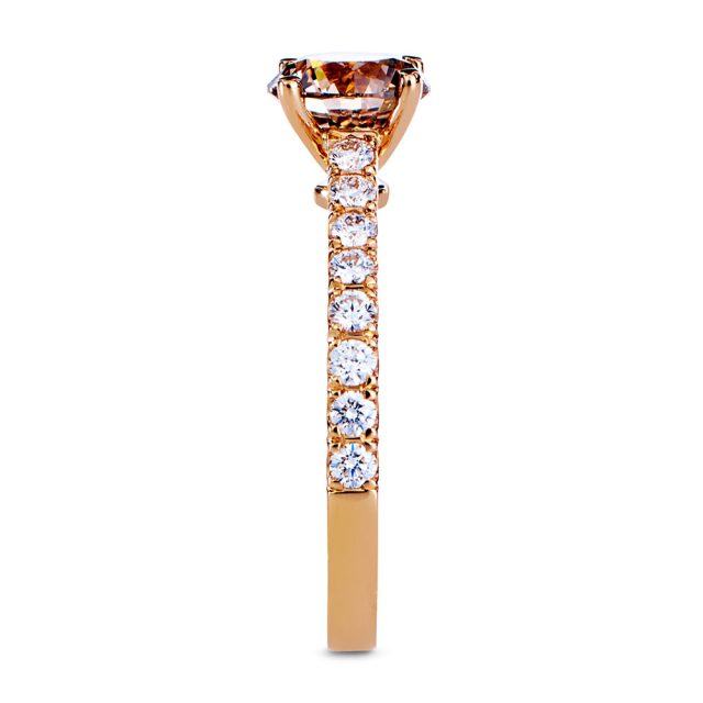 4 prong champagne diamond solitaire ring in rose gold