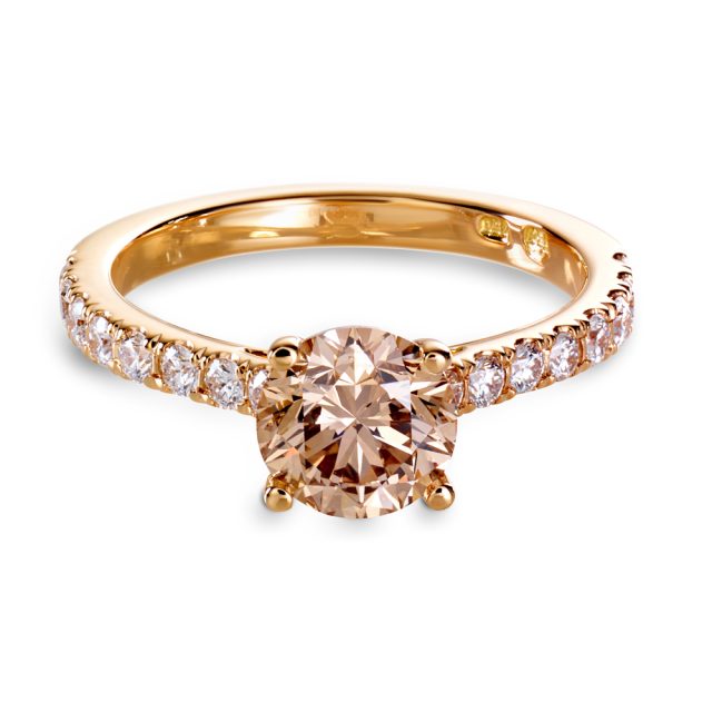 4 prong champagne diamond solitaire ring in rose gold