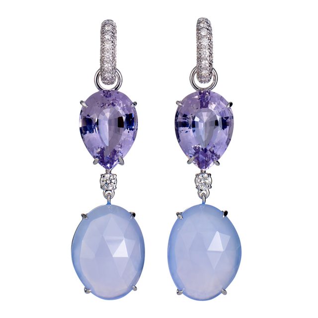 Creol collection earrings with amethyst, lavender chalcedony and white diamonds