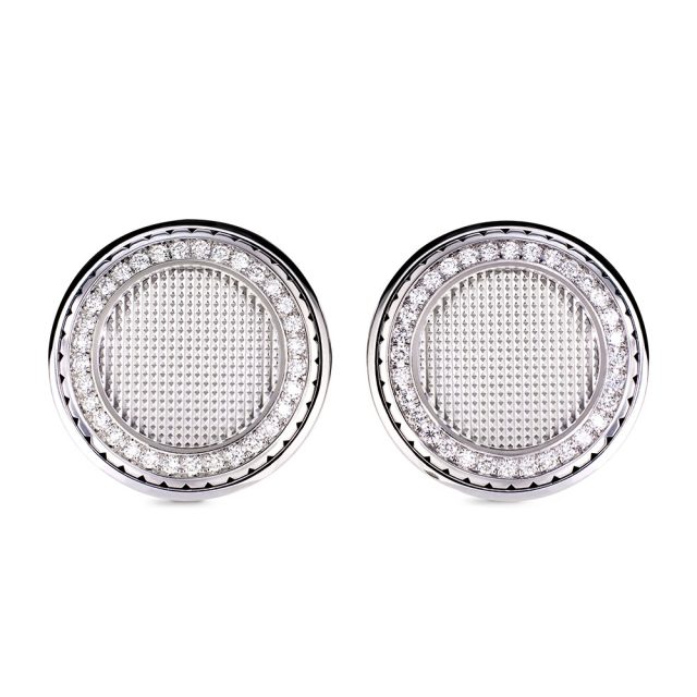Cufflinks in white gold with pattern slate and white diamonds