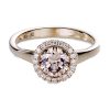 Exclusive halo diamantring i roségull med champagnefarget diamant