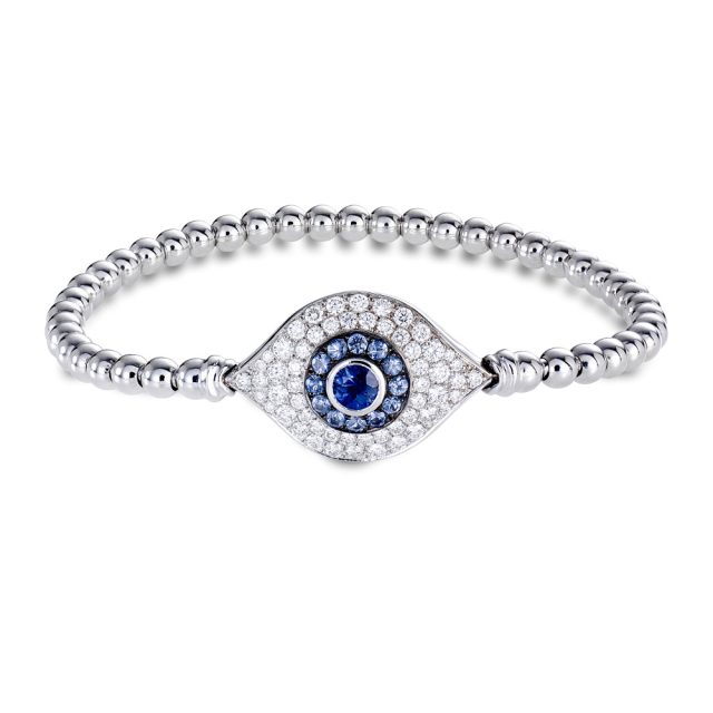 Stretch bracelet in white gold with white diamonds and sapphires