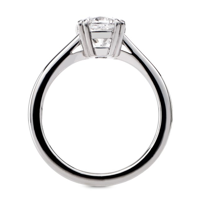 Solitaire platinum ring with cushion cut white diamond