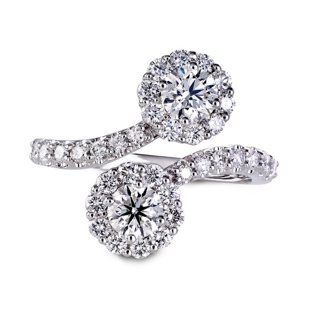 Dobbel exclusive ring i hvitt gull med brillianter